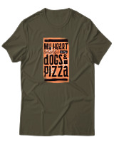 T-Shirt Αντρικό - Dogs And Pizza - Color Thumbnail Χακί