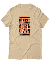 T-Shirt Αντρικό - Dogs And Pizza - Color Thumbnail Μπεζ