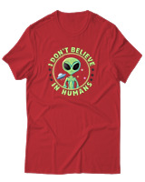 T-Shirt Αντρικό - Dont Believe In Humans - Color Thumbnail Κόκκινο