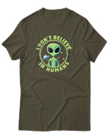 T-Shirt Αντρικό - Dont Believe In Humans - Color Thumbnail Χακί