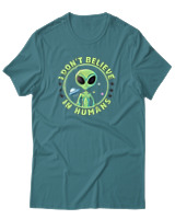 T-Shirt Αντρικό - Dont Believe In Humans - Color Thumbnail Μπλε Πράσινο