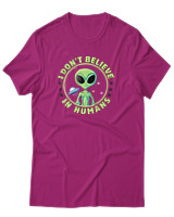 T-Shirt Αντρικό - Dont Believe In Humans - Color Thumbnail Φουξια