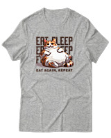 T-Shirt Αντρικό - Eat Again Repeat Cat - Color Thumbnail Γκρι Μελανζέ