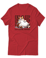 T-Shirt Αντρικό - Eat Again Repeat Cat - Color Thumbnail Κόκκινο