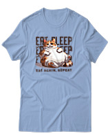 T-Shirt Αντρικό - Eat Again Repeat Cat - Color Thumbnail Γαλάζιο