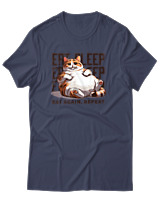 T-Shirt Αντρικό - Eat Again Repeat Cat - Color Thumbnail Μπλε Γκρι