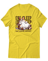 T-Shirt Αντρικό - Eat Again Repeat Cat - Color Thumbnail Χρυσό Κίτρινο