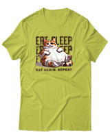 T-Shirt Αντρικό - Eat Again Repeat Cat - Color Thumbnail Λαχανί
