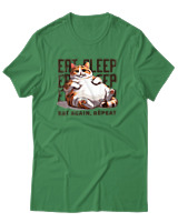 T-Shirt Αντρικό - Eat Again Repeat Cat - Color Thumbnail Πράσινο