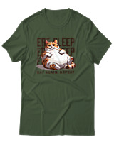T-Shirt Αντρικό - Eat Again Repeat Cat - Color Thumbnail Κυπαρισσί
