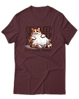 T-Shirt Αντρικό - Eat Again Repeat Cat - Color Thumbnail Μπορντό