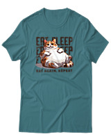 T-Shirt Αντρικό - Eat Again Repeat Cat - Color Thumbnail Μπλε Πράσινο