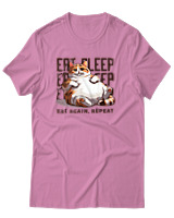 T-Shirt Αντρικό - Eat Again Repeat Cat - Color Thumbnail Ροζ
