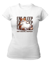 T-Shirt Στενή Γραμμή - Eat Again Repeat Cat - Color Thumbnail ΄Ασπρο