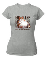 T-Shirt Στενή Γραμμή - Eat Again Repeat Cat - Color Thumbnail Γκρι Μελανζέ