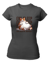 T-Shirt Στενή Γραμμή - Eat Again Repeat Cat - Color Thumbnail Ανθρακί