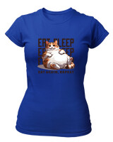 T-Shirt Στενή Γραμμή - Eat Again Repeat Cat - Color Thumbnail Μπλε Ρουά