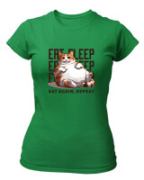 T-Shirt Στενή Γραμμή - Eat Again Repeat Cat - Color Thumbnail Πράσινο