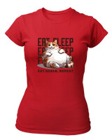 T-Shirt Στενή Γραμμή - Eat Again Repeat Cat - Color Thumbnail Κόκκινο