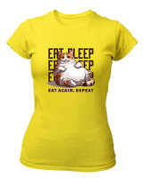 T-Shirt Στενή Γραμμή - Eat Again Repeat Cat - Color Thumbnail Κίτρινο