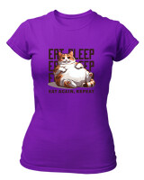 T-Shirt Στενή Γραμμή - Eat Again Repeat Cat - Color Thumbnail Σκούρο Μωβ
