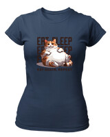 T-Shirt Στενή Γραμμή - Eat Again Repeat Cat - Color Thumbnail Σκούρο Μπλε