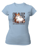 T-Shirt Στενή Γραμμή - Eat Again Repeat Cat - Color Thumbnail Γαλάζιο