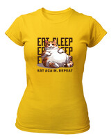 T-Shirt Στενή Γραμμή - Eat Again Repeat Cat - Color Thumbnail Χρυσό Κίτρινο