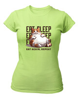 T-Shirt Στενή Γραμμή - Eat Again Repeat Cat - Color Thumbnail Λαχανί