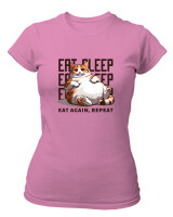 T-Shirt Στενή Γραμμή - Eat Again Repeat Cat - Color Thumbnail Ροζ