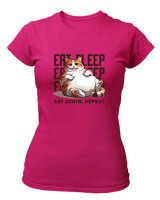 T-Shirt Στενή Γραμμή - Eat Again Repeat Cat - Color Thumbnail Φουξια