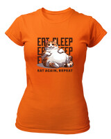 T-Shirt Στενή Γραμμή - Eat Again Repeat Cat - Color Thumbnail Πορτοκαλί