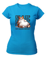 T-Shirt Στενή Γραμμή - Eat Again Repeat Cat - Color Thumbnail Τιρκουάζ