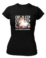 T-Shirt Στενή Γραμμή - Eat Again Repeat Cat - Color Thumbnail Μαύρο