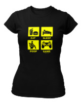 T-Shirt Στενή Γραμμή Γυναικείο - Eat Sleep Game Repeat - Color Thumbnail Μαύρο