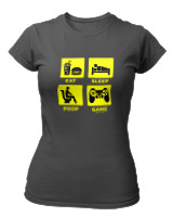 T-Shirt Στενή Γραμμή Γυναικείο - Eat Sleep Game Repeat - Color Thumbnail Ανθρακί