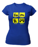 T-Shirt Στενή Γραμμή Γυναικείο - Eat Sleep Game Repeat - Color Thumbnail Μπλε Ρουά