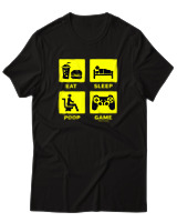T-Shirt  Γυναικείο - Eat Sleep Game Repeat - Color Thumbnail Μαύρο