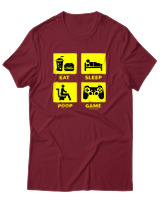 T-Shirt  Γυναικείο - Eat Sleep Game Repeat - Color Thumbnail Σκούρο Κόκκινο