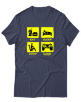 T-Shirt  Γυναικείο - Eat Sleep Game Repeat - Color Thumbnail Μπλέ Γκρί