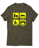 T-Shirt  Γυναικείο - Eat Sleep Game Repeat - Color Thumbnail Χακί