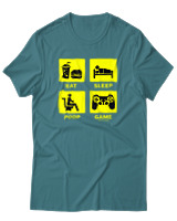 T-Shirt  Γυναικείο - Eat Sleep Game Repeat - Color Thumbnail Μπλέ Πράσινο