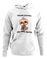 Φούτερ με κουκούλα Αντρικό - Feeling Slothee Need More Coffee - Color Thumbnail ΄Ασπρο