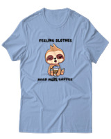 T-Shirt Αντρικό - Feeling Slothee Need More Coffee - Color Thumbnail Γαλάζιο