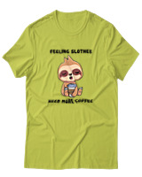 T-Shirt Αντρικό - Feeling Slothee Need More Coffee - Color Thumbnail Λαχανί