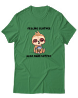 T-Shirt Αντρικό - Feeling Slothee Need More Coffee - Color Thumbnail Πράσινο