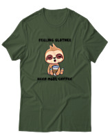 T-Shirt Αντρικό - Feeling Slothee Need More Coffee - Color Thumbnail Κυπαρισσί