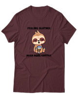 T-Shirt Αντρικό - Feeling Slothee Need More Coffee - Color Thumbnail Μπορντό