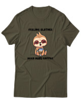 T-Shirt Αντρικό - Feeling Slothee Need More Coffee - Color Thumbnail Χακί