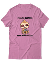 T-Shirt Αντρικό - Feeling Slothee Need More Coffee - Color Thumbnail Ροζ